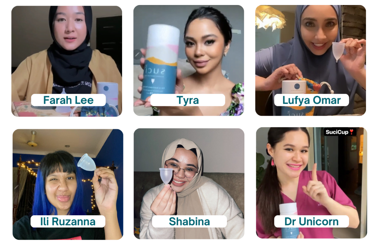 suci menstrual cup review from influencer farah lee tyra kamaruzaman lufya ili ruzanna shabina dr unicorn
