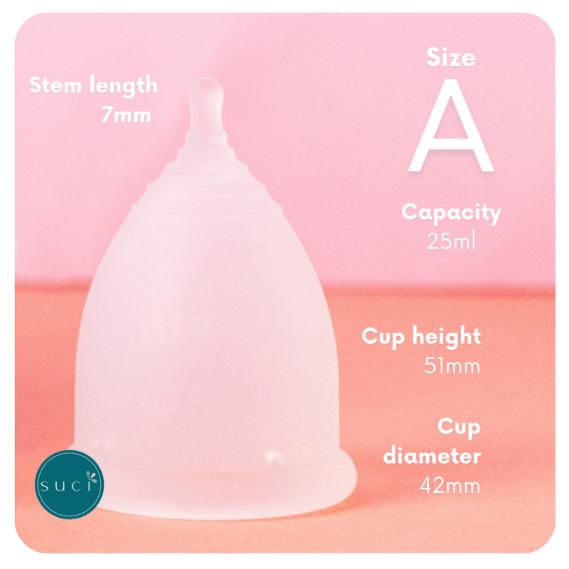 suci menstrual cup size A capacity stem length diameter