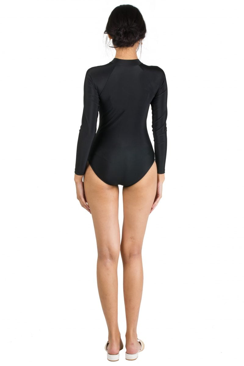 Chul Two-piece Push Up Underwire Long Sleeve Bodysuit Rash Guard in Black SUCI CUP