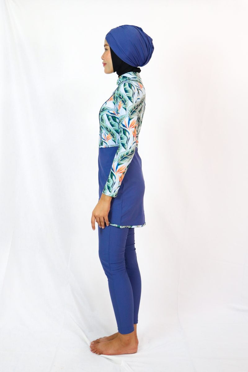 Modernly Modest Raya Tropical Muslimah Swimwear Set in Blue (Plus Size Available) SWIMMING SUIT SUCI CUP