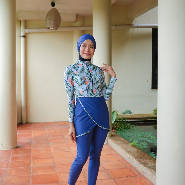 Modernly Modest Raya Tropical Muslimah Swimwear Set in Blue (Plus Size Available) SWIMMING SUIT SUCI CUP