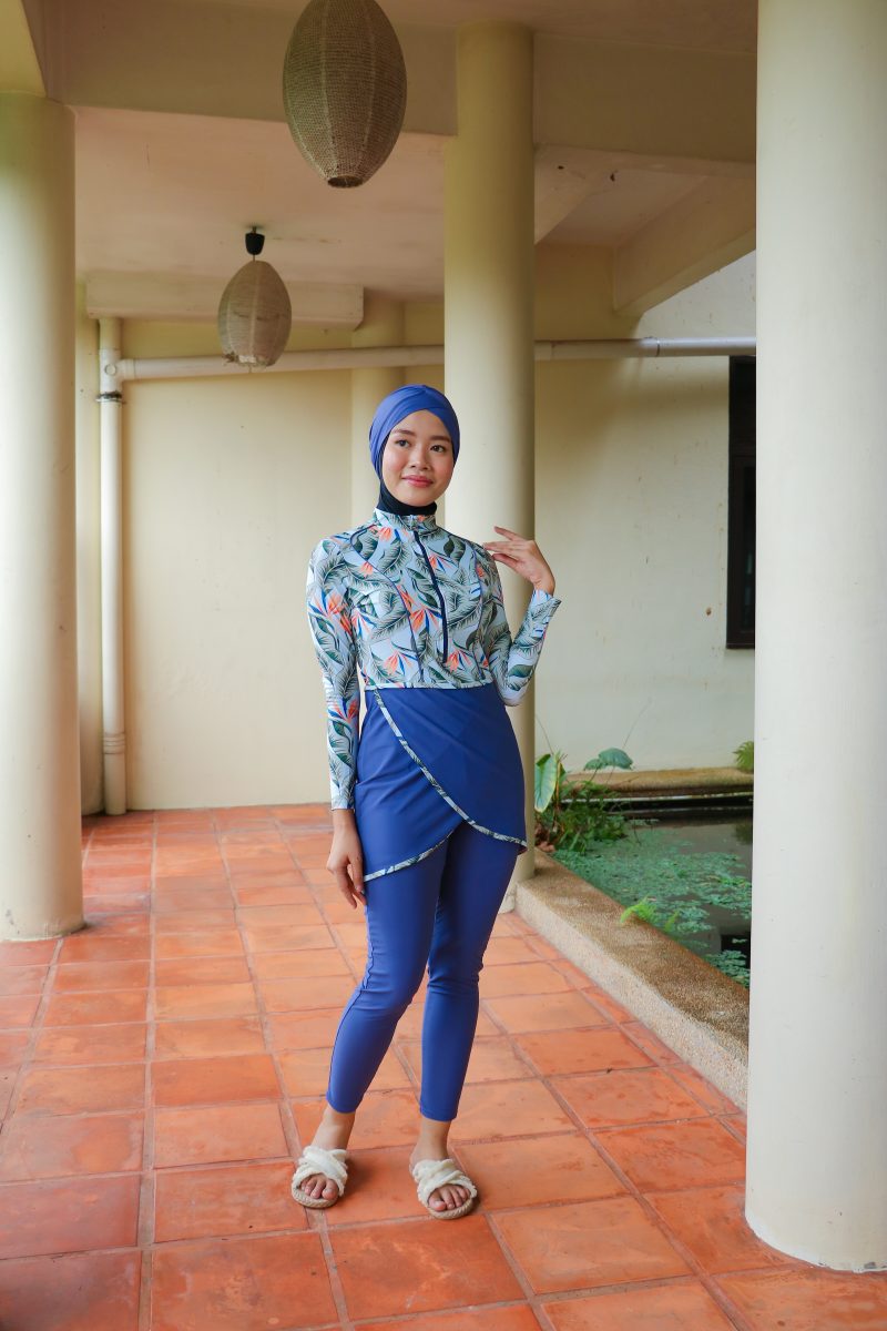 Modernly Modest Raya Tropical Muslimah Swimwear Set in Blue (Plus Size Available) SWIMMING SUIT SUCI CUP